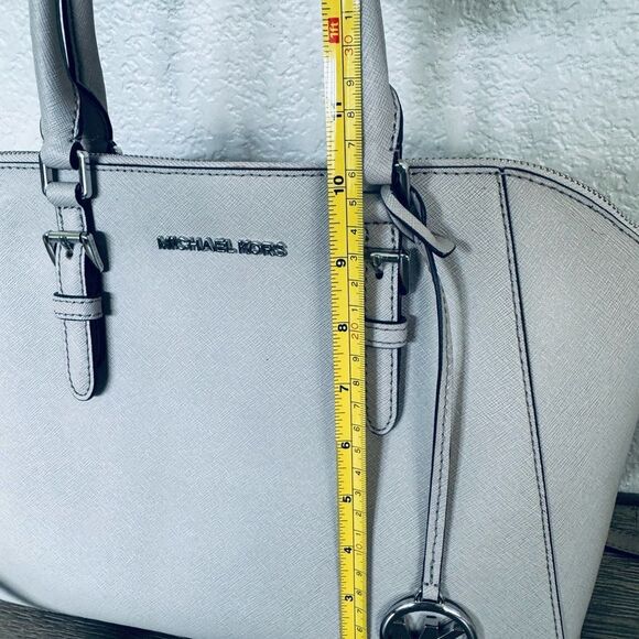Michael Kors Gray Silver Large Crossbody Satchel Shoulder Bag Purse - Picture 2 of 8
